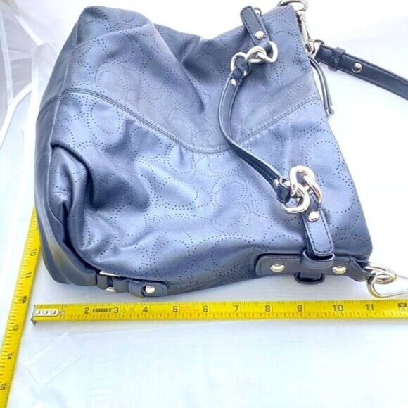 Coach 2011 Brooke Black Signature Perforated Leather Convertible Hobo Bag Silver - Picture 10 of 12